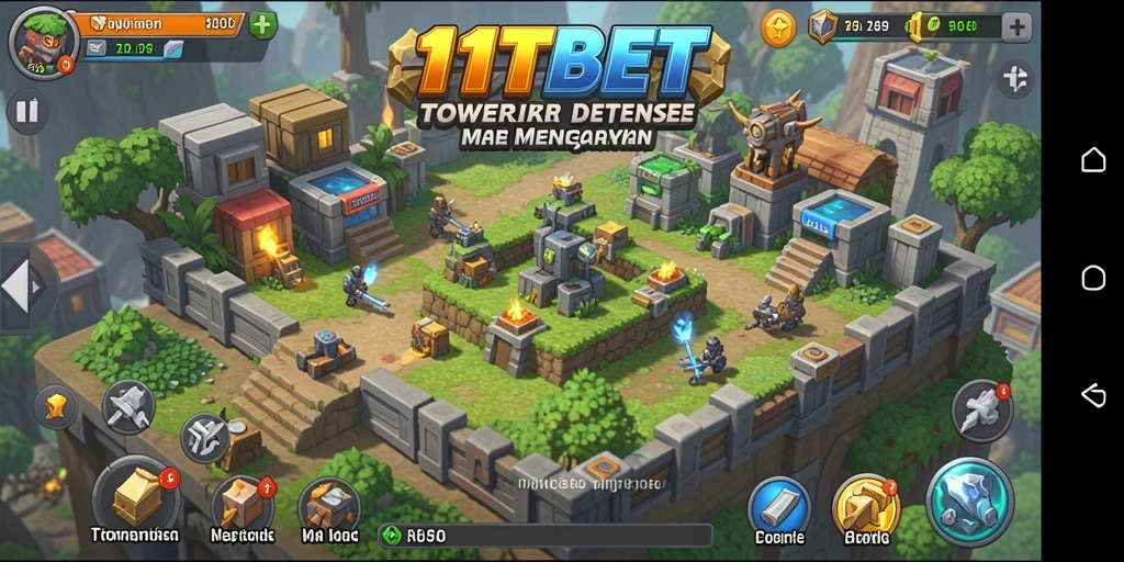 Tangkapan layar dari gameplay 11TBET yang menampilkan pertarungan Tower Defense.