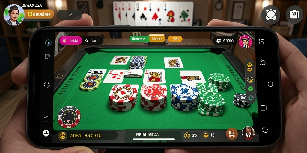 Screenshot DEWANUSA menampilkan pengalaman bermain Gaple yang interaktif.
