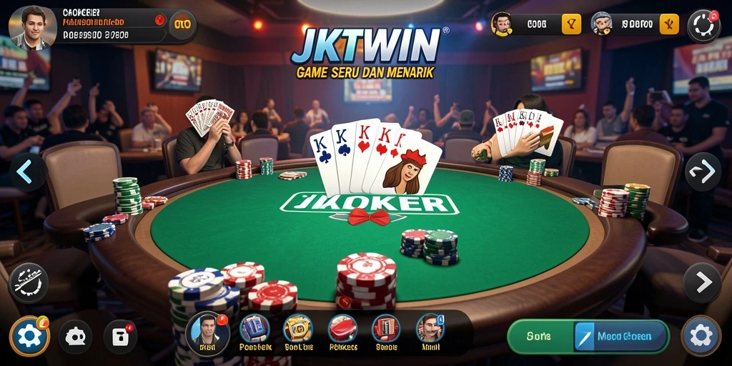 Screenshot JKTWIN menampilkan pemain poker yang sedang beraksi.