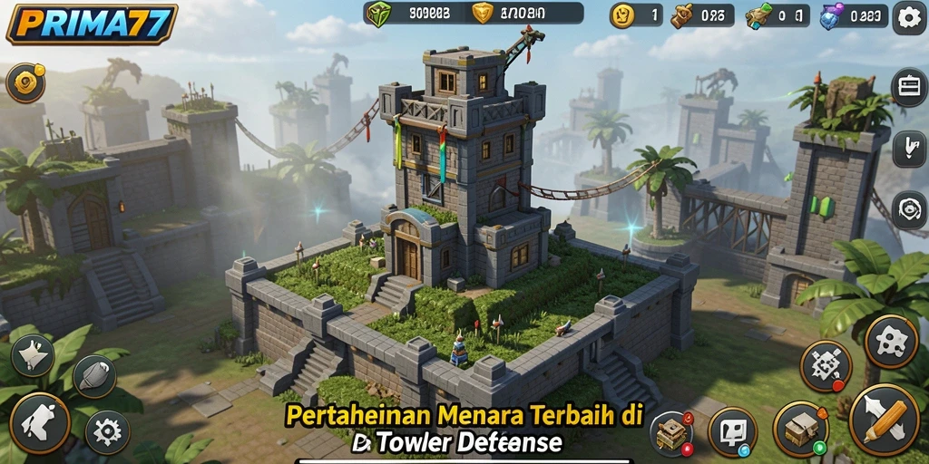 Screenshot utama PRIMA77 menampilkan aksi seru dalam Tower Defense.