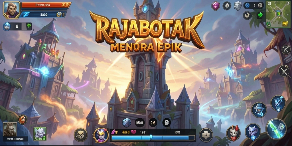 Tampilan gameplay seru RAJABOTAK dengan pertahanan menara yang strategis.