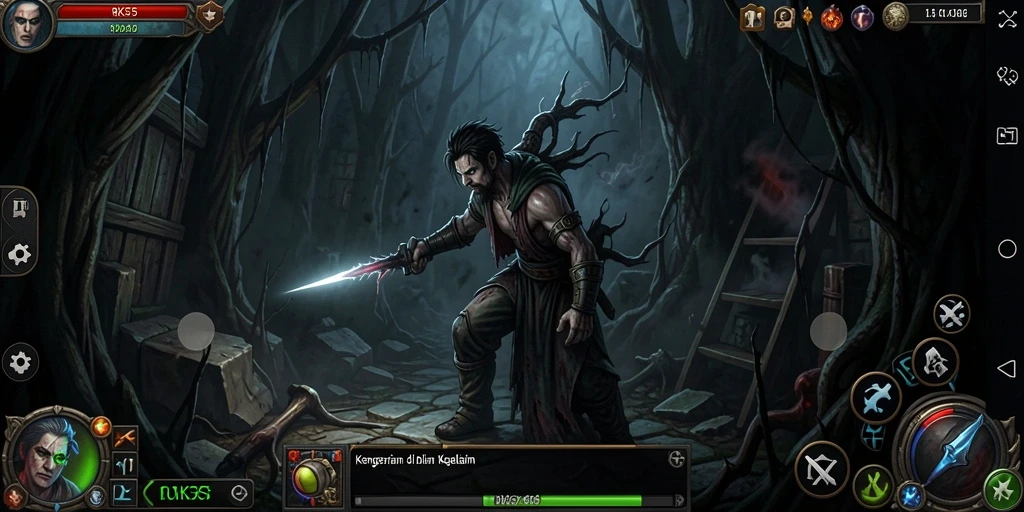 Screenshot gameplay menakutkan dari RK55 dengan suasana mencekam.