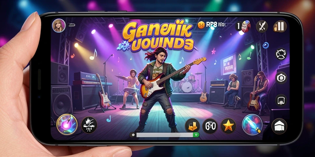 Tampilan gameplay yang menarik di RP8 dengan berbagai lagu.