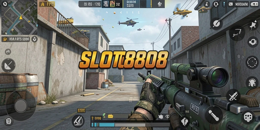 Screenshot permainan <strong>SLOT8808</strong> menampilkan aksi bertempur yang intens dan grafis yang tajam.