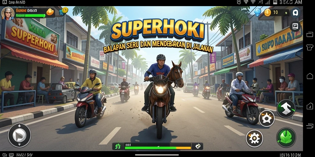 Tampilan gameplay balapan yang mendebarkan dalam SUPERHOKI.