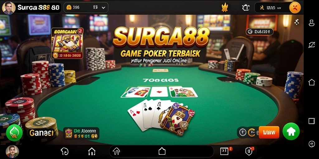 Tampilan gameplay menarik dalam aplikasi SURGA88 yang menampilkan suasana Poker.