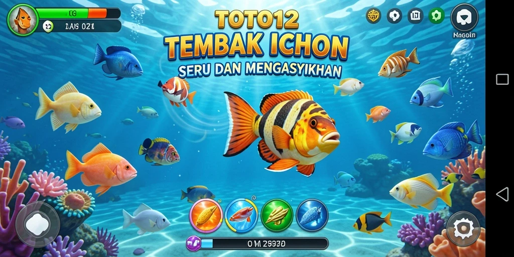 Tampilan gameplay seru TOTO12 dengan aksi tembak ikan.
